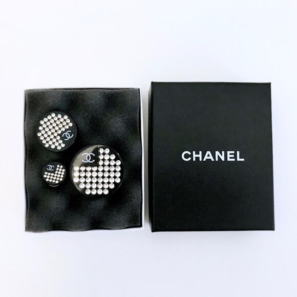 Set of 3 Chanel Pins Brooches Crystals CC Logo 2005 Vintage Y2K